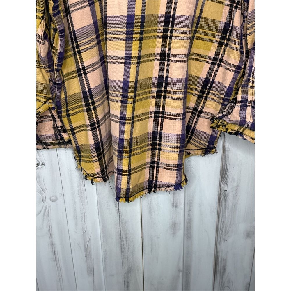 WE THE FREE PEOPLE SUMMER DAYDREAM YELLOW PLAID OVERSIZE BUTTON UP TUNIC SHIRT S - Picture 9 of 16